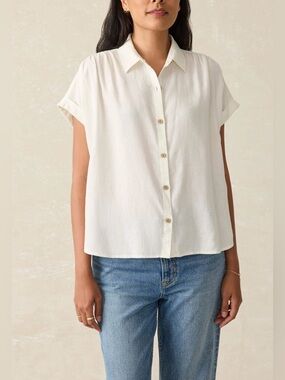 Faherty Breeze Shirt Short Sleeve White Linen Blend Button Down Size Medium